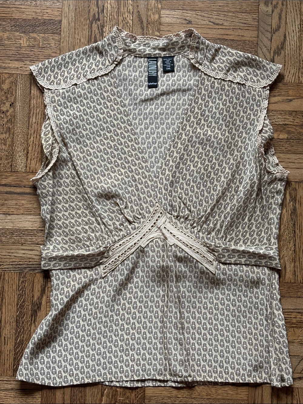 Laundry Silk Cream Printed Sleeveless Peplum Blouse